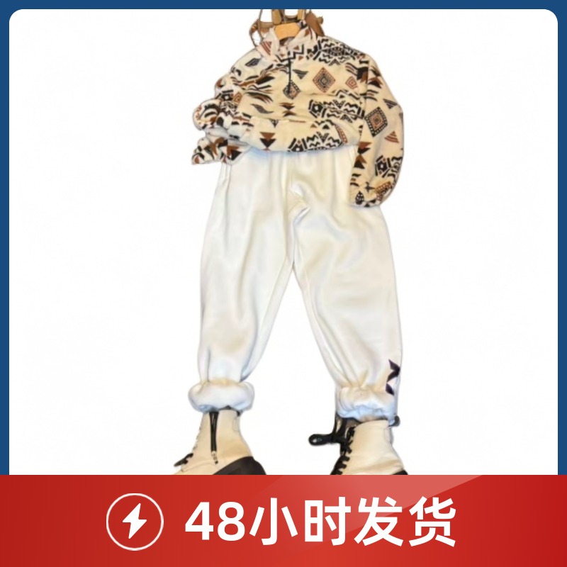个性潮牌字母拼接加厚加绒女运动裤宽松百搭束脚裤D25 112510 