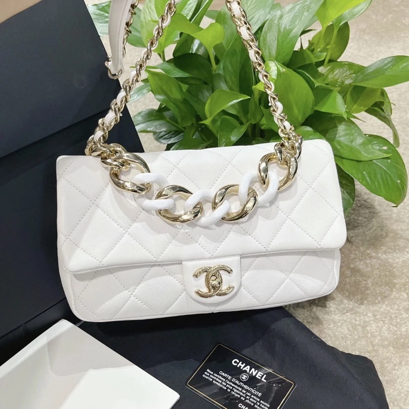 95新 Chanel/香奈儿 Chanel白金珐琅手柄cf斜挎包 25110074-01