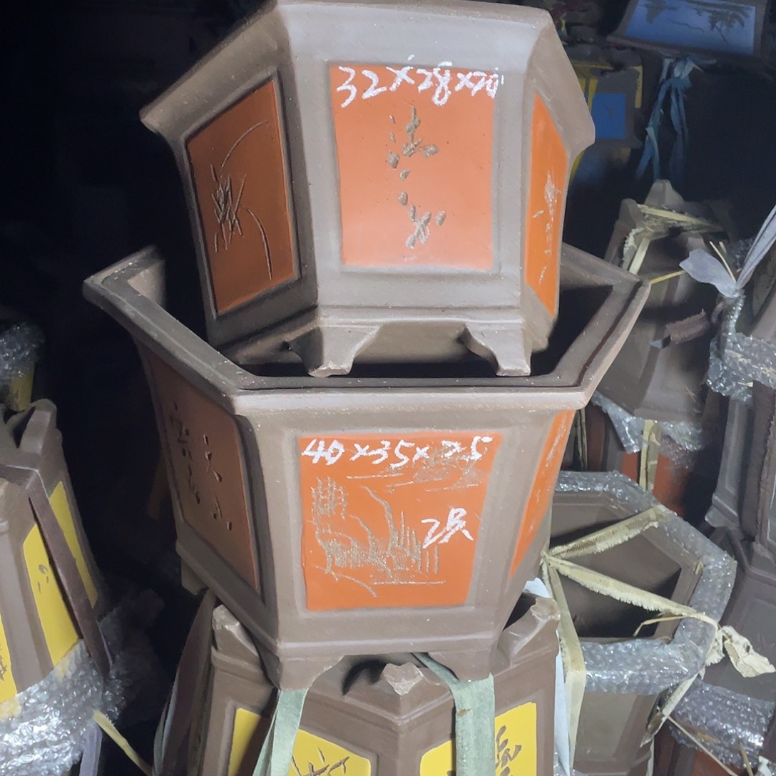 紫砂40/32六方盆一套2只