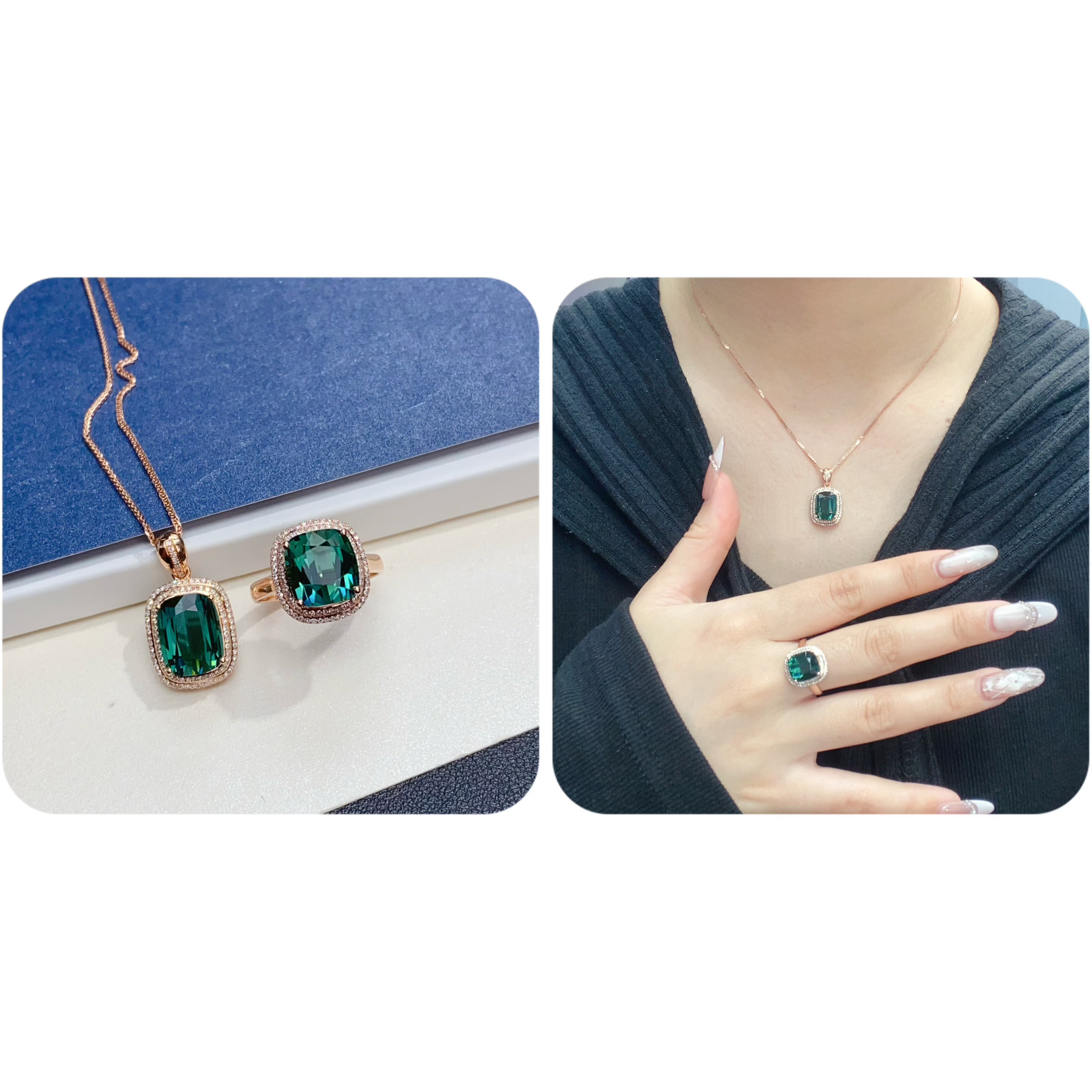 绰丽彩宝18K金镶嵌天然钻石碧玺时尚百搭气质款