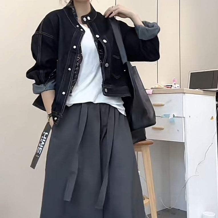 欧货圆领牛仔外套