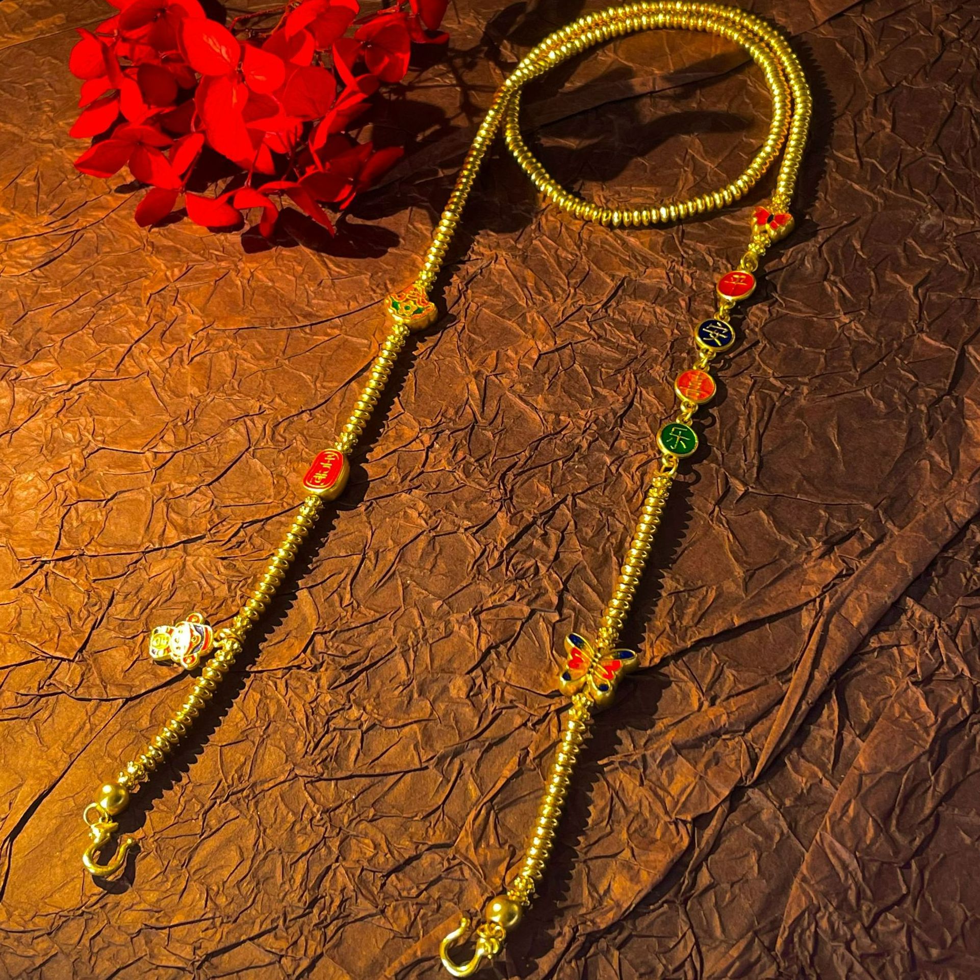 【敏敏专享】足金999投资金平安喜乐双勾黄金约60cm 多退少补HJX073