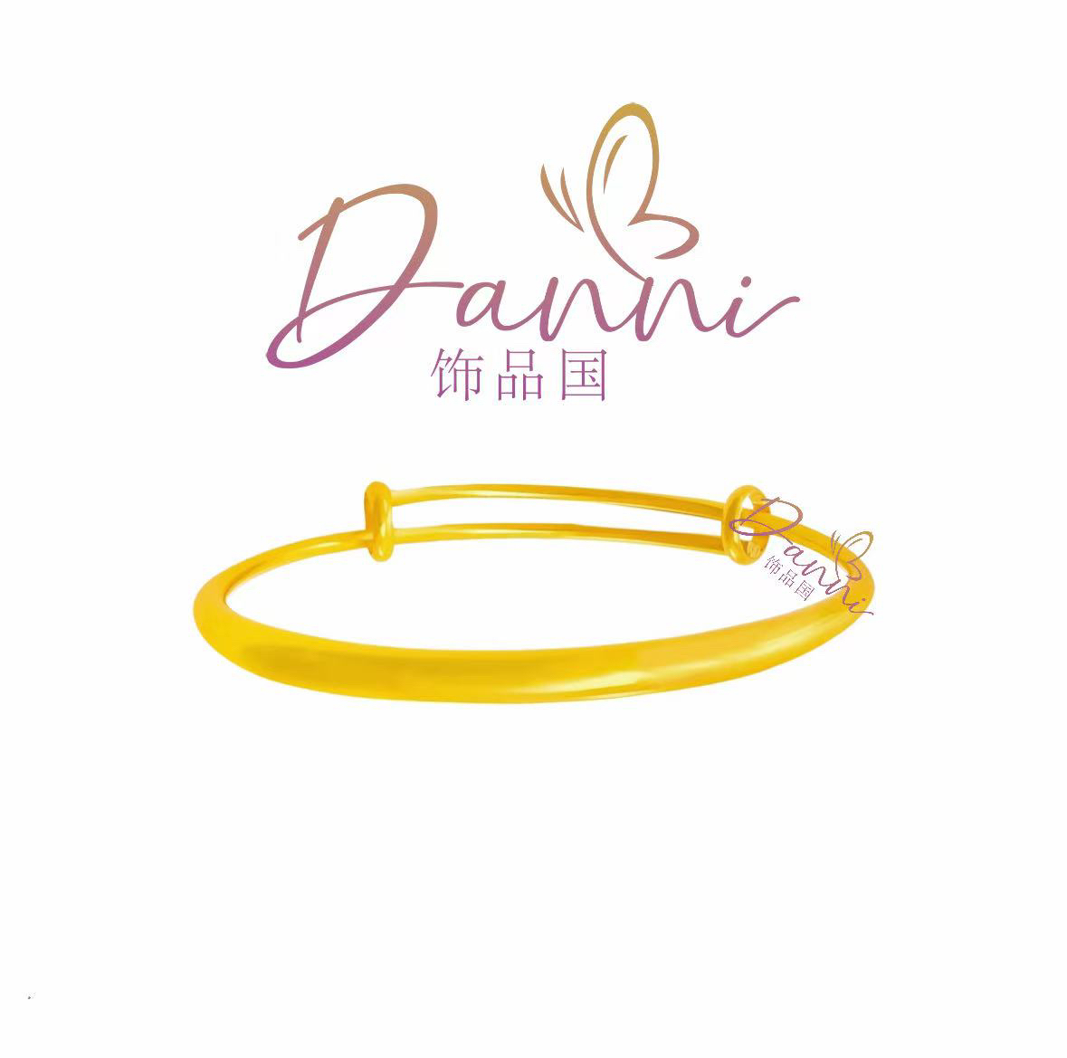 铜合金真丝手链 铜合金 经典光面推拉圆肚女款百搭简约金色镯子