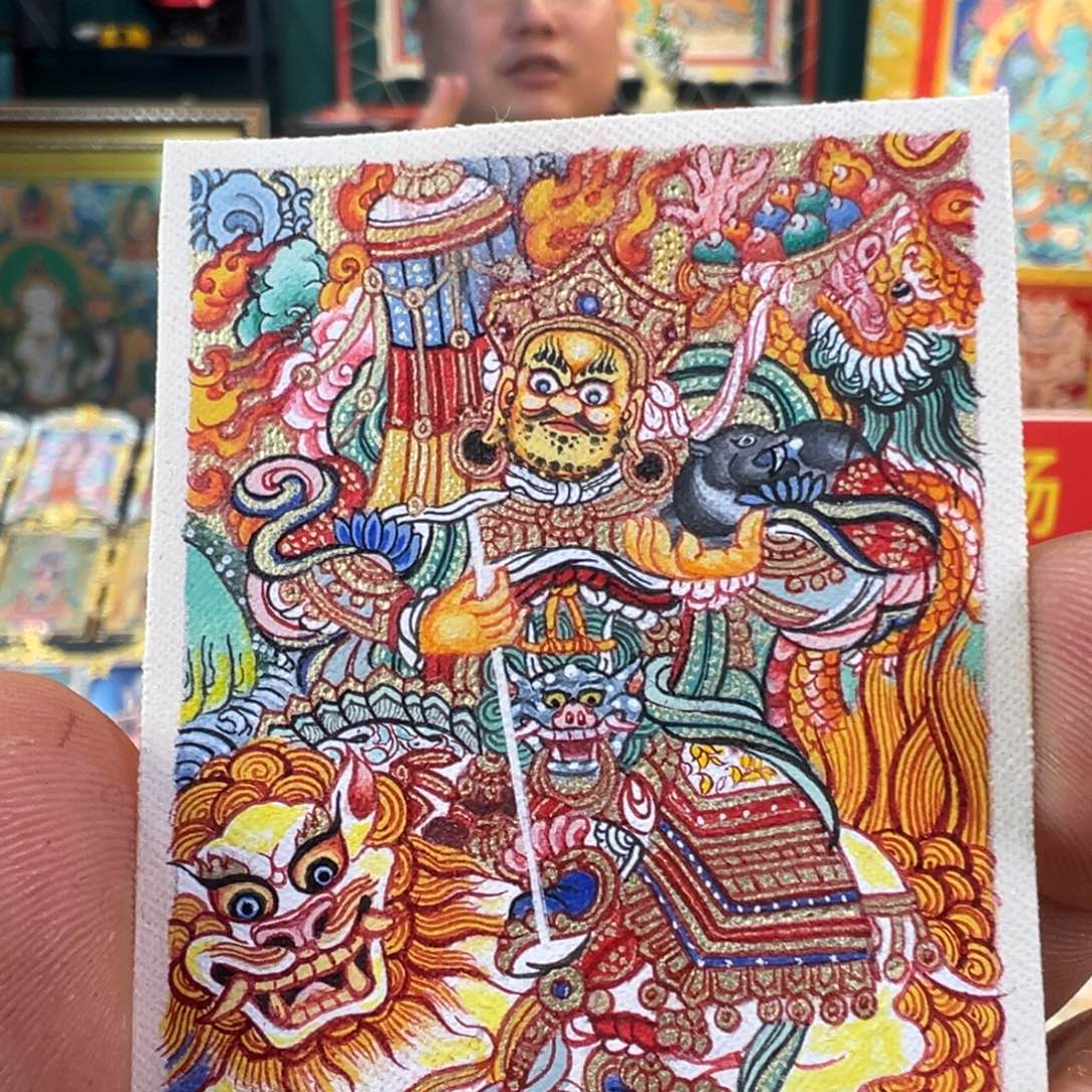 吊坠纯手绘唐卡财宝天王