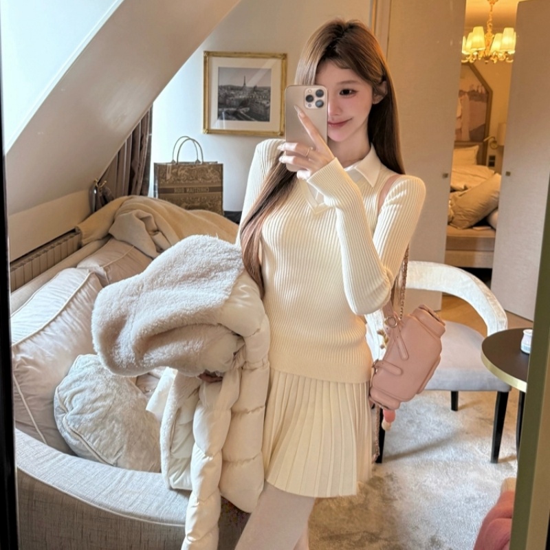 千金学院风针织套装修身气质打底衫秋冬秋季女装时尚半身裙两件套