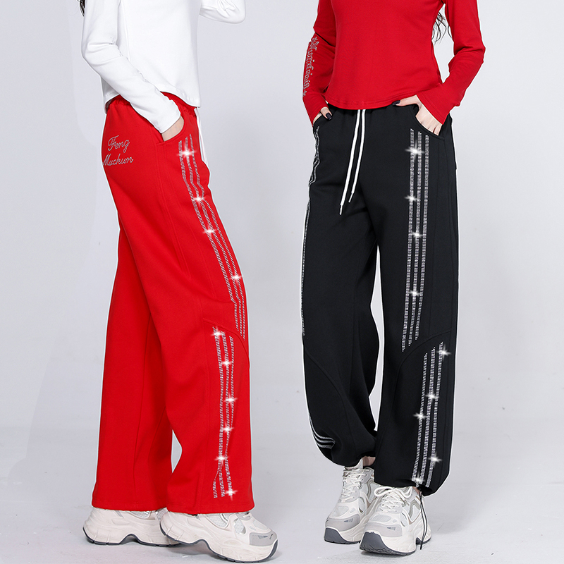 正宗跳舞裤子秋冬加厚广场舞专用裤女时尚闪钻团队跳舞健身舞蹈裤