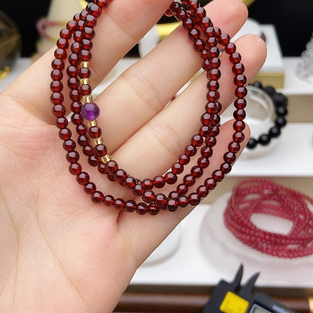 石榴石未镶嵌手链4毫米16手围