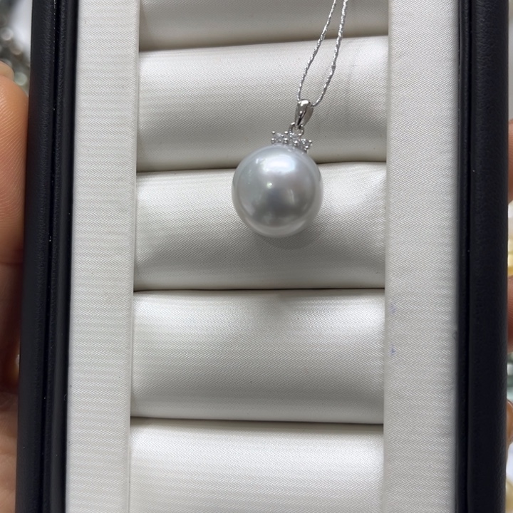 海水珍珠吊坠(不含链)银S925镶嵌13-14mm