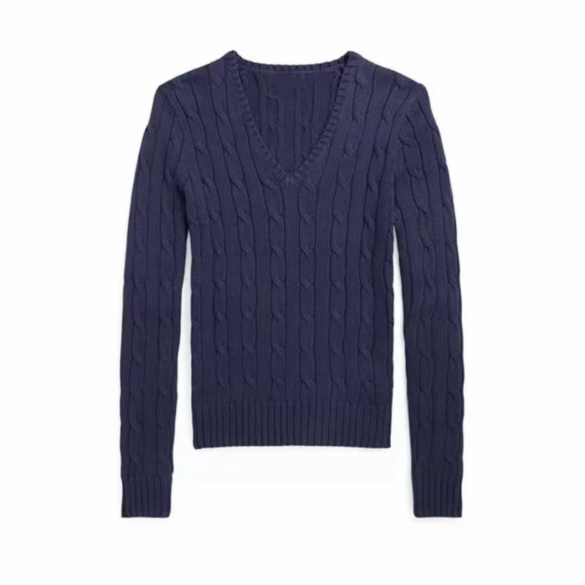 CX V领针织刺绣打底蓝色6214