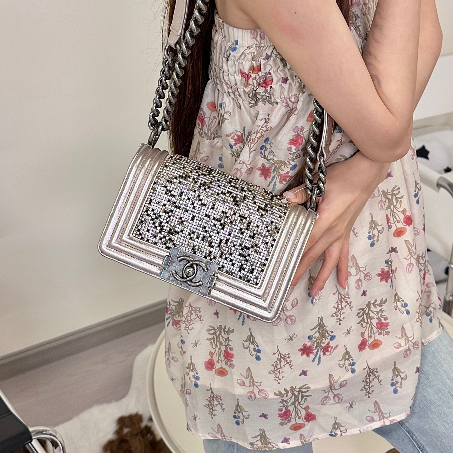 95新 Chanel/香奈儿 chanel 香槟金小号leboy斜挎包K