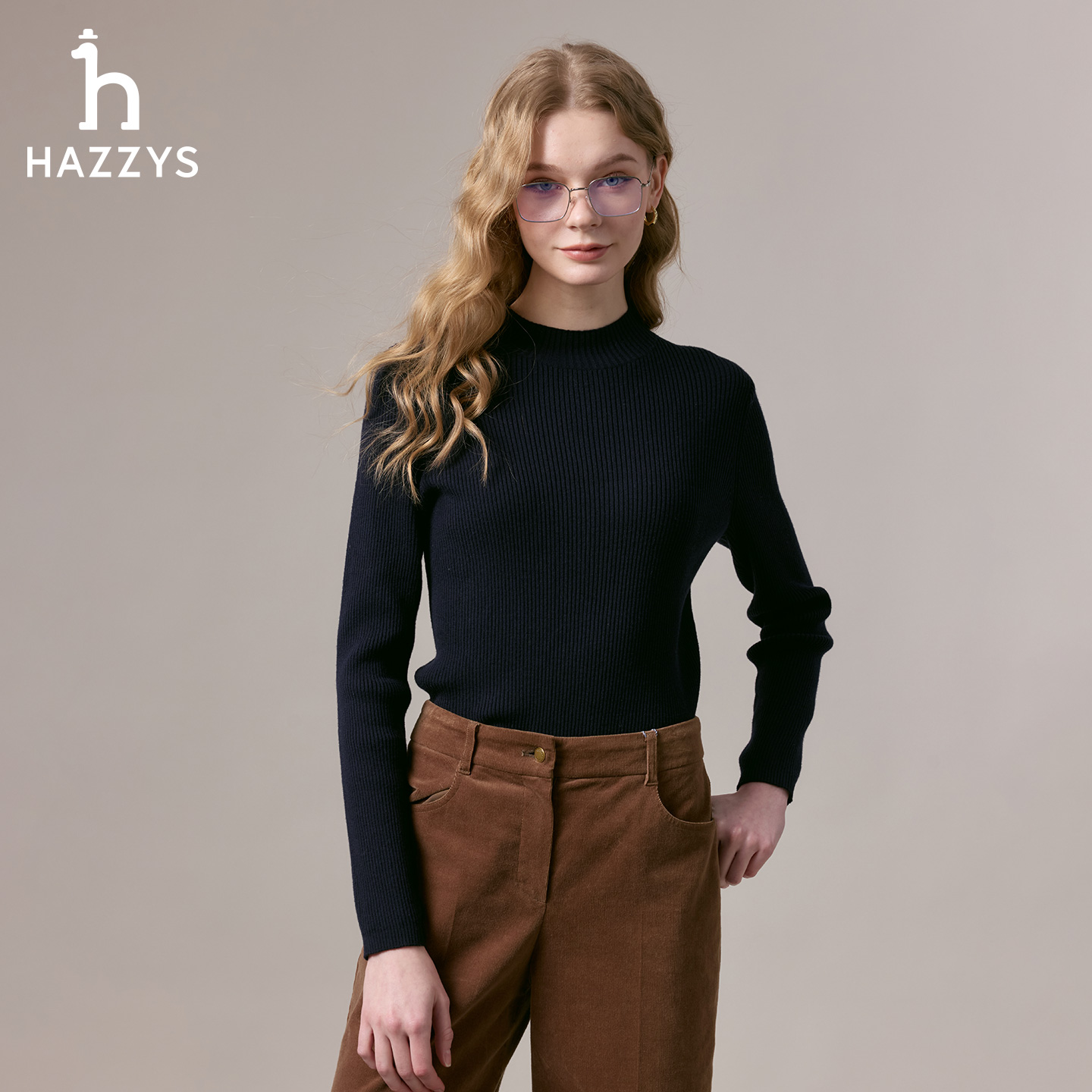 【商场同款】HAZZYS哈吉斯秋冬女士羊毛衫时尚休闲打底针织衫毛衣