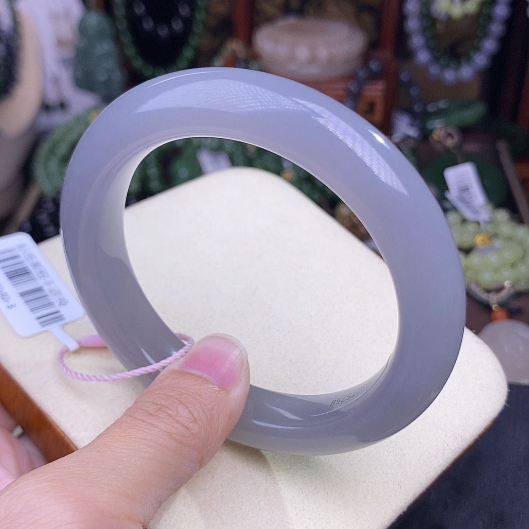 和田玉57.3冰底脂膏级烟紫手镯老矿料未镶嵌