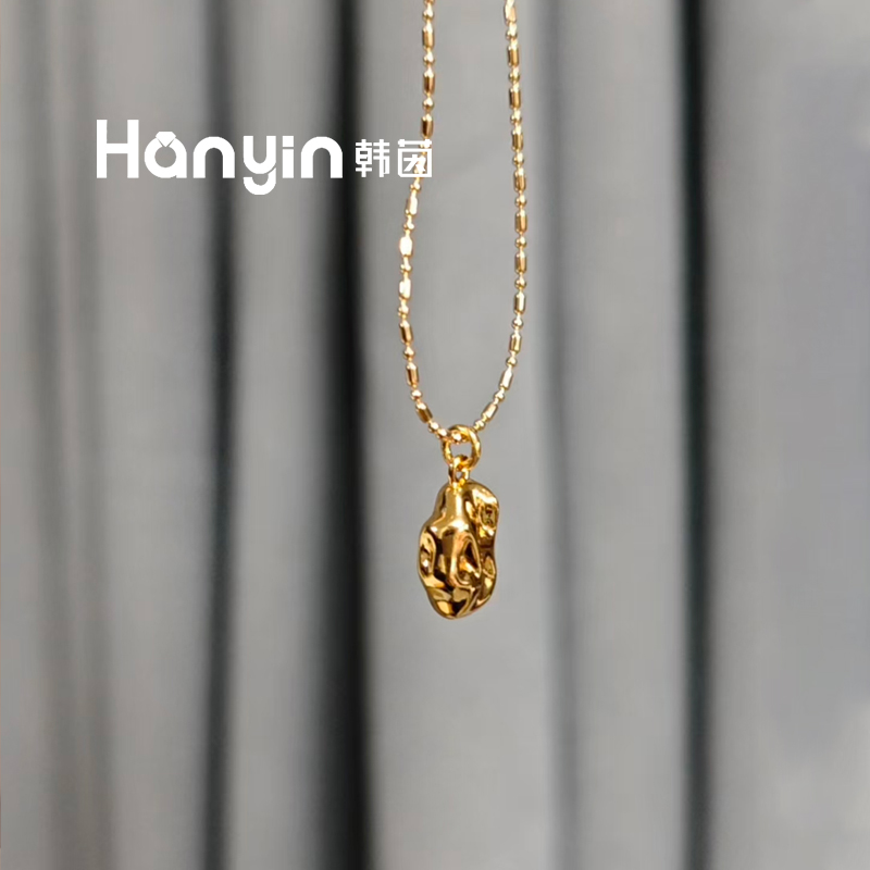 铜合金项链 时尚百搭光面肌理锤纹几何项链小众简约高级感