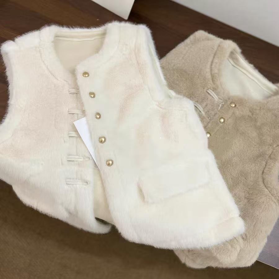 2025加绒加厚款中国风冬季女马夹毛马甲秋冬百搭时尚洋气皮毛一体