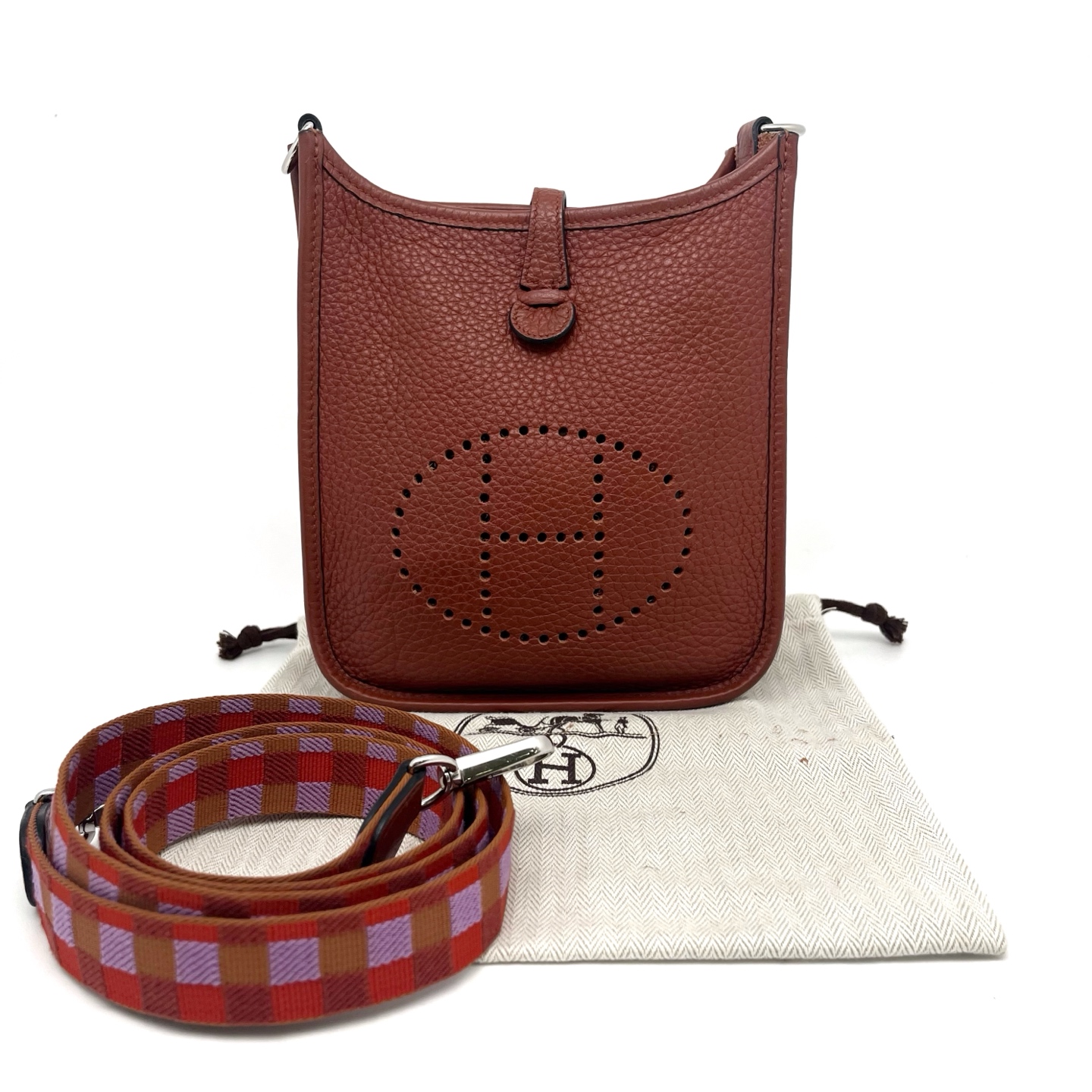 95新 Hermes/爱马仕 Mini evelyne伊芙琳 南瓜色银扣 U刻