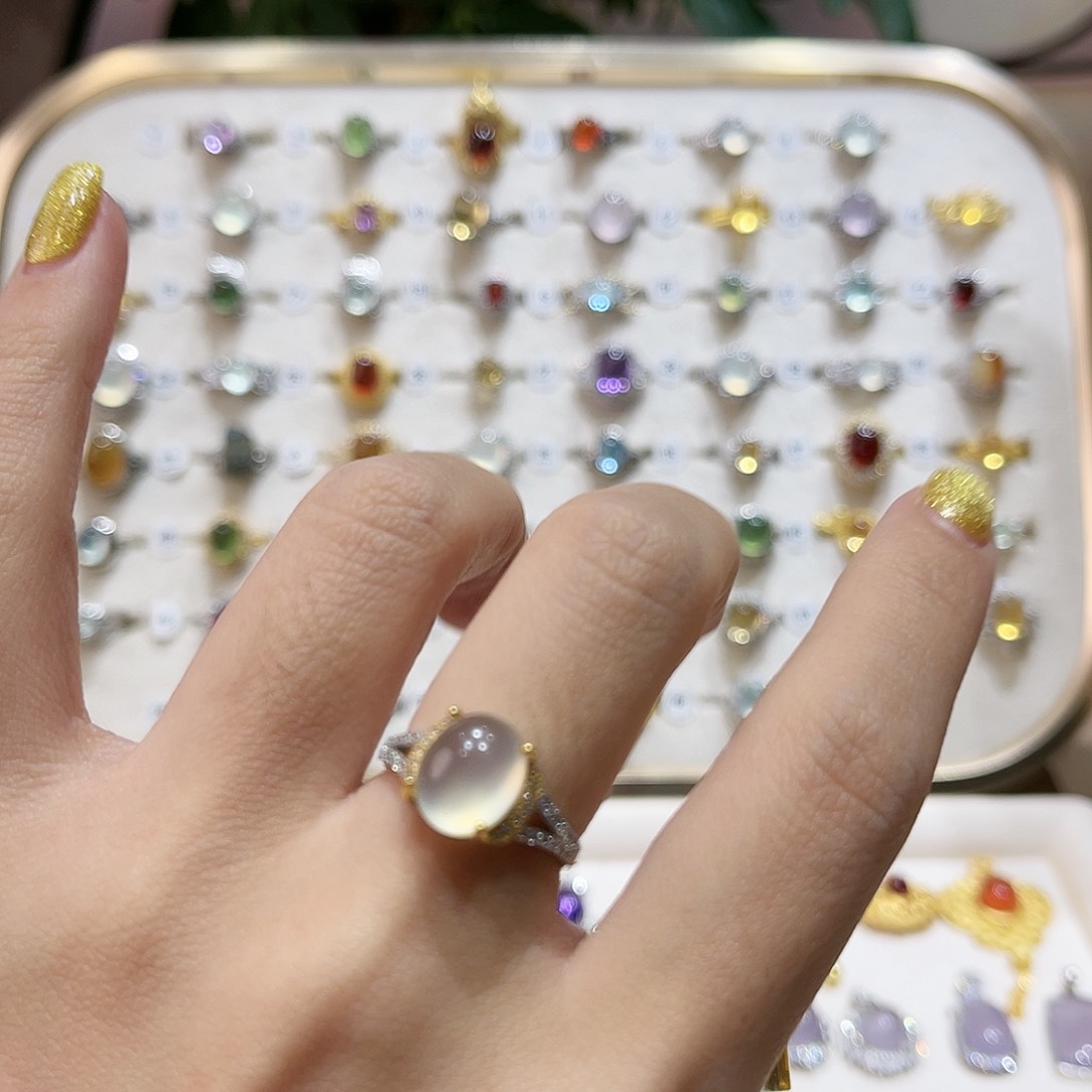 蛇纹石玉戒指银S925镶嵌