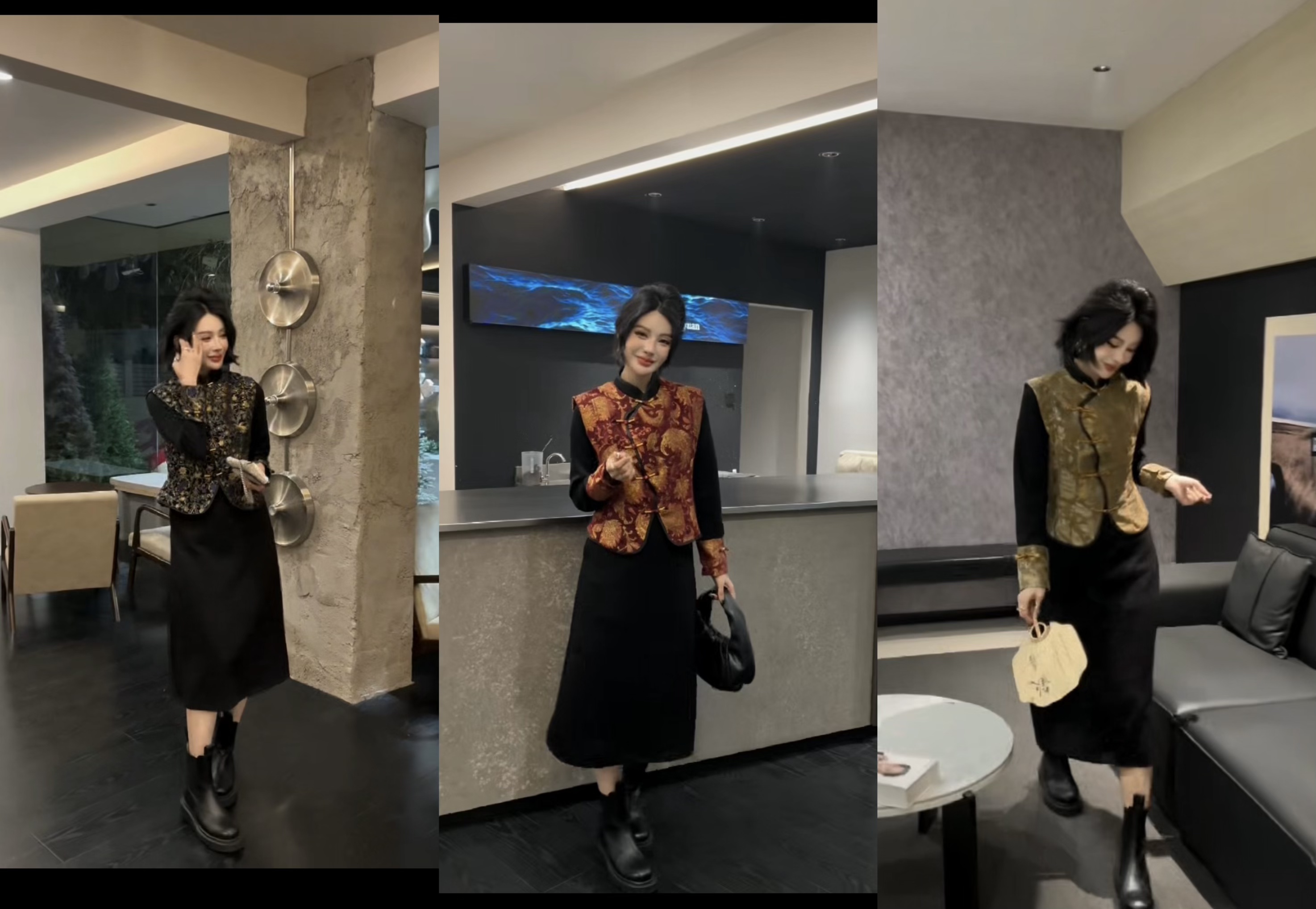 新中式国风盘扣时尚新款国风马甲+连衣裙两件套