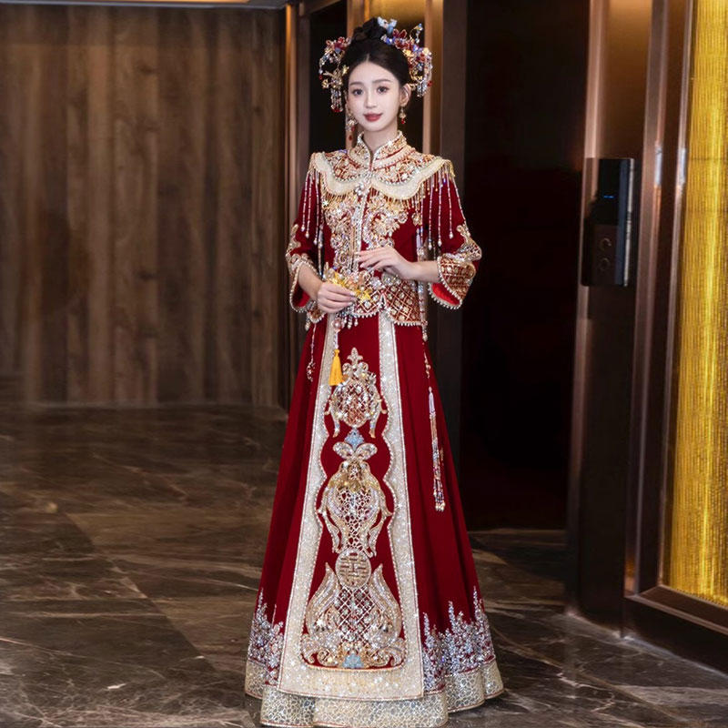 出阁秀禾服婚服2025新款重工新娘结婚中式嫁衣凤冠霞帔大码龙凤褂