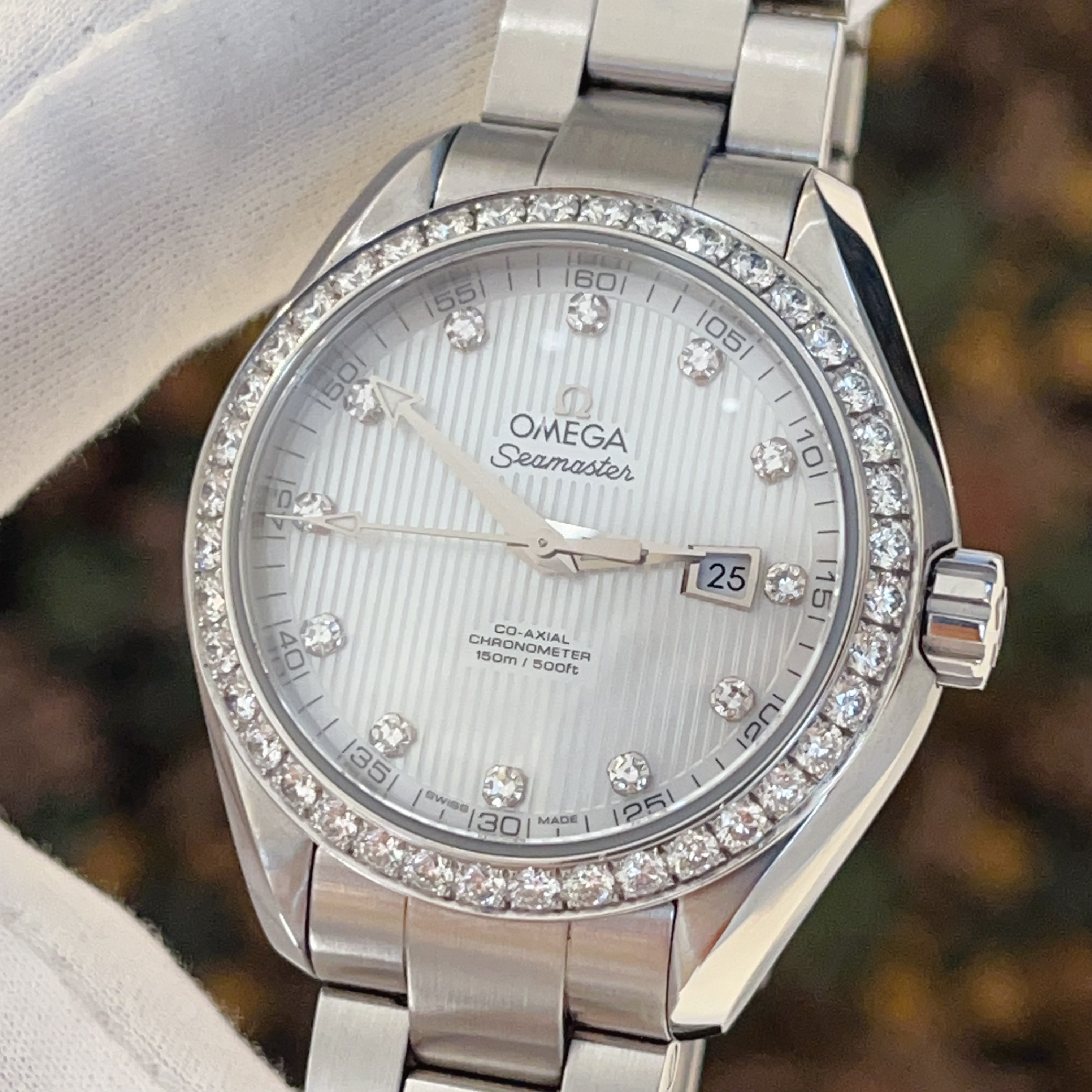 99新 Omega/欧米茄 海马34mm贝母盘原钻自动机械女表