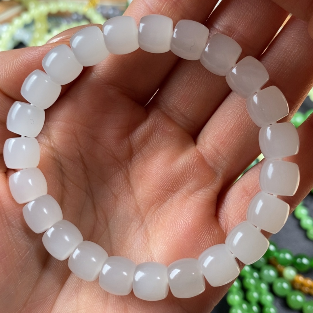 和田玉未镶嵌手串冰胶白玉手串9mm