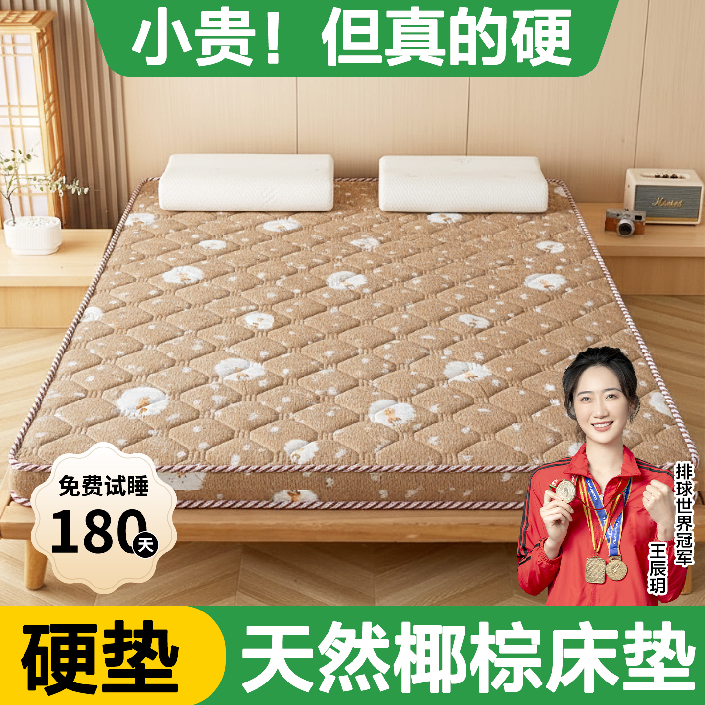 天然椰棕床垫硬垫偏硬护脊加厚10cm环保0胶水家用单人可折叠地铺