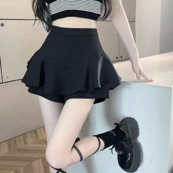 （吃饱饱）大码女装三层遮肉显瘦时尚百搭短裙裤6893