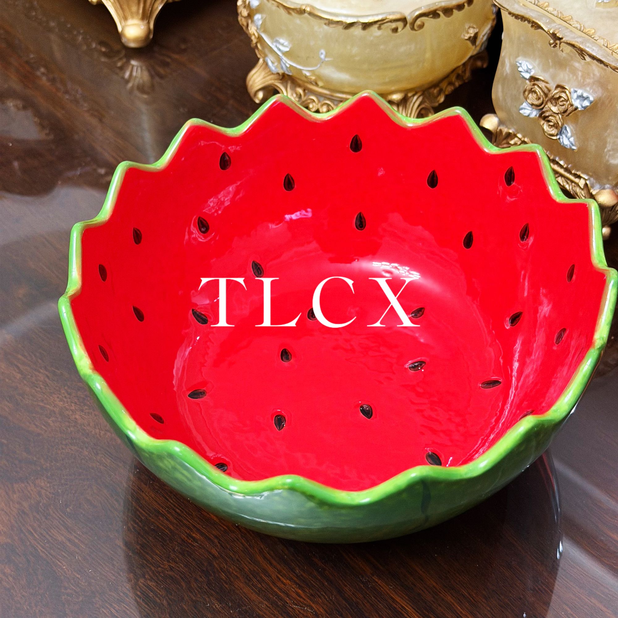 【TLCX 外贸原单】8英寸大号手绘西瓜深汤盆水果碗创意造型