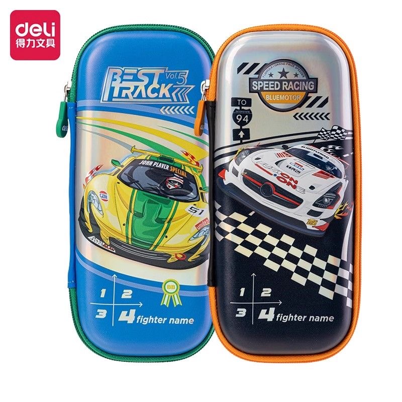 得力BC188A赛车镭射EVA笔袋酷炫大容量儿童小学生卡通趣味文具盒