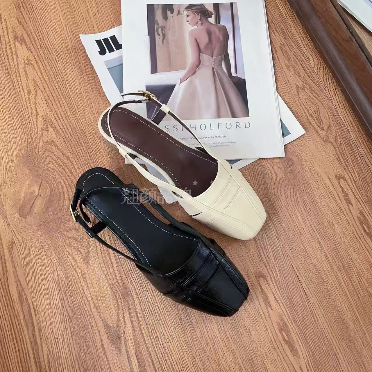 【品牌力荐】夏季新款时尚编织镂空透气一字带粗跟女款单鞋6233