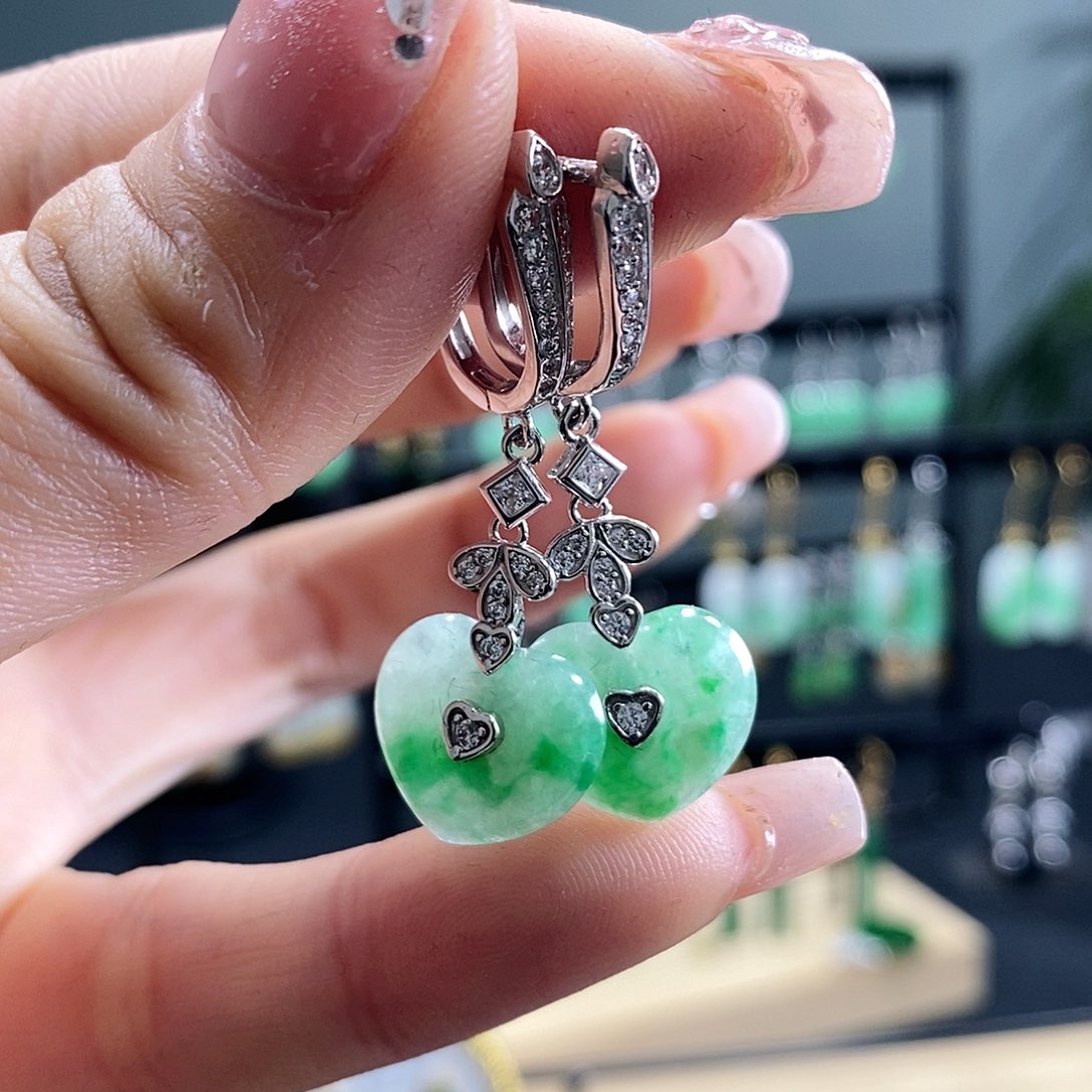 翡翠耳饰银S925镶嵌翡翠