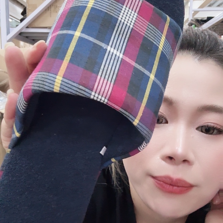 棉化纤藏青色格子无印风42-43码