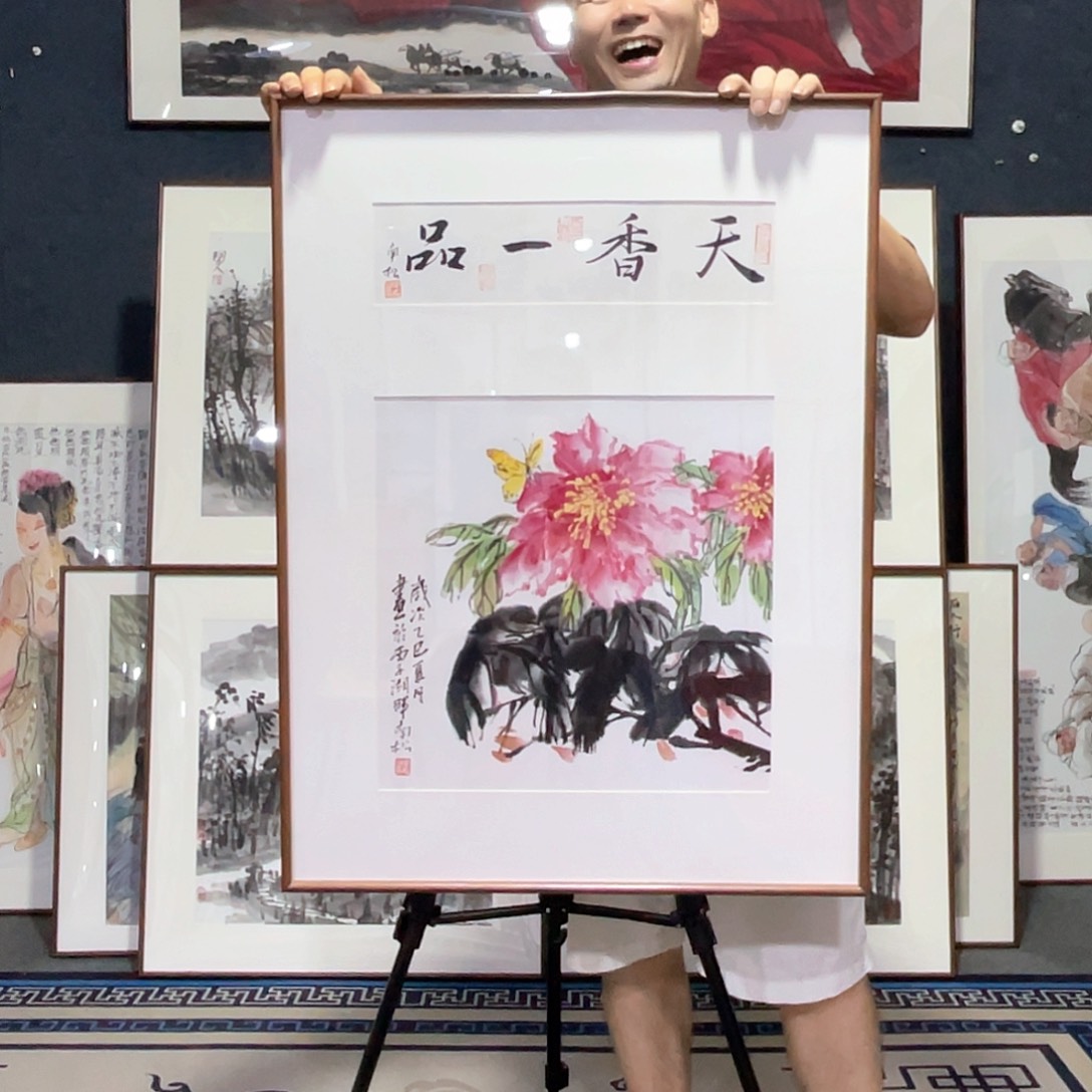 国画手绘画作品带框80/60