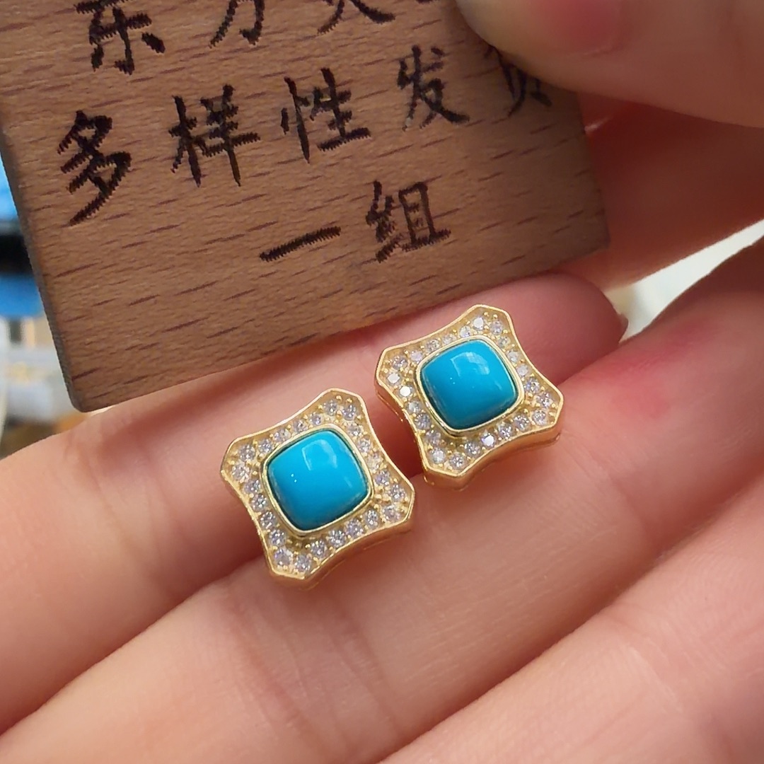 绿松石银S925镶嵌耳饰