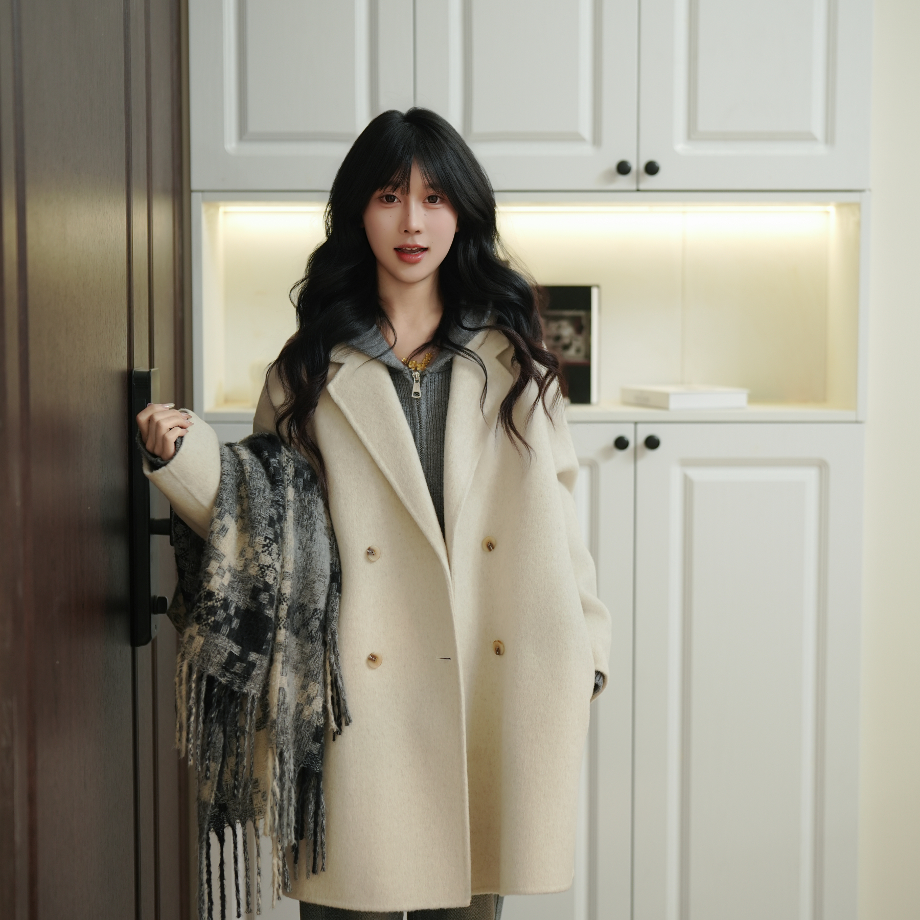 韩版爆款气质小个子羊毛大衣网红百搭秋冬中长款毛呢外套女