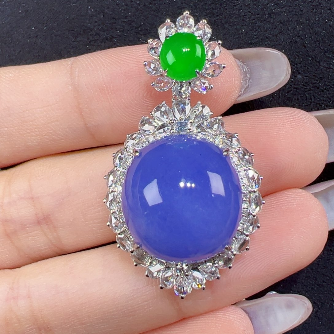 上***班翡翠18K金镶嵌颈饰蛋面13w分单5w