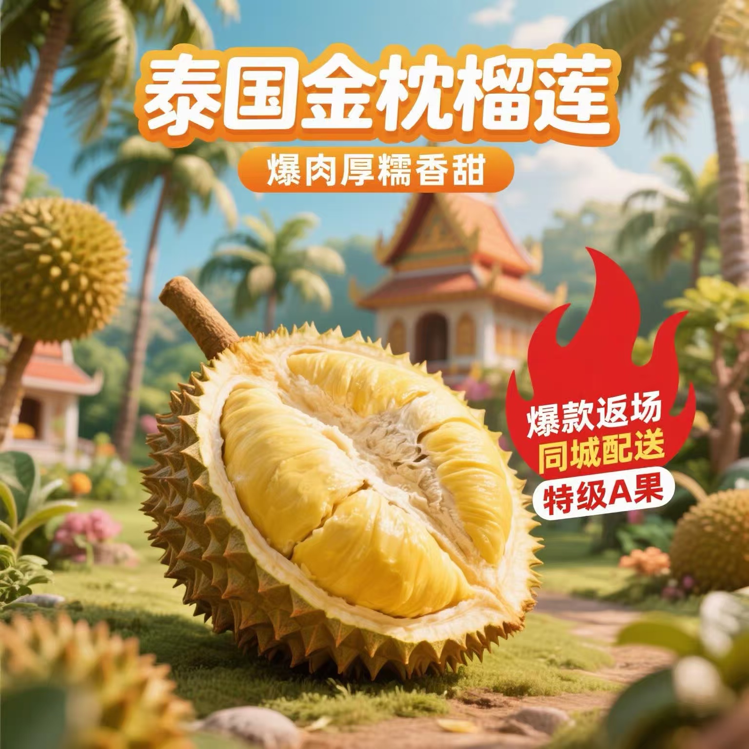 2榴莲小时达临海市区（台院）新鲜泰国金枕榴莲同城一小时配送到家3-9斤，核小榴莲同城送金枕泰国