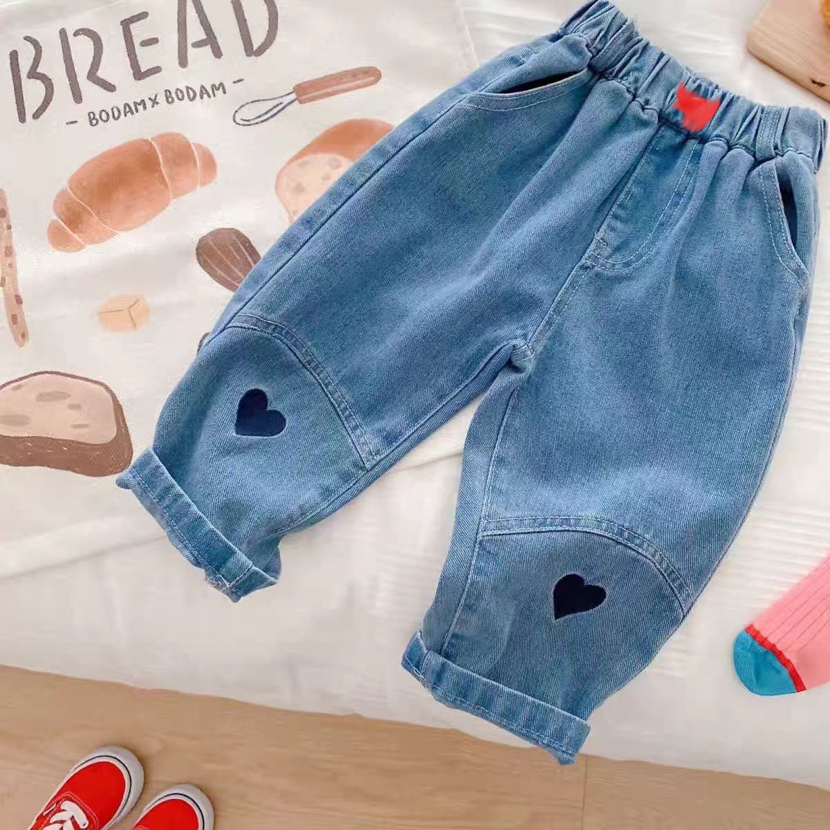 M03女童秋冬加绒爱心牛仔裤