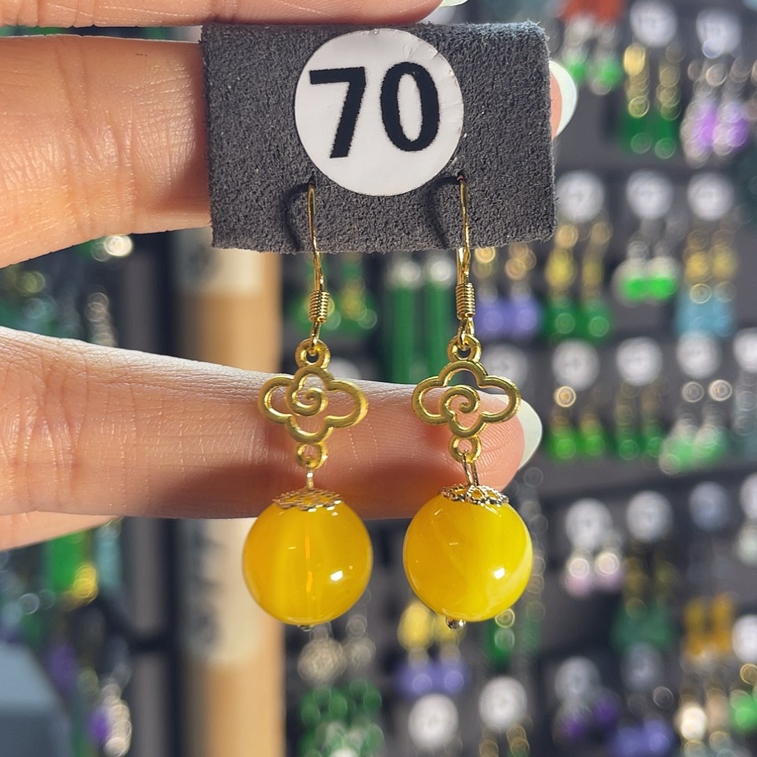 蜜蜡银S925镶嵌耳饰70