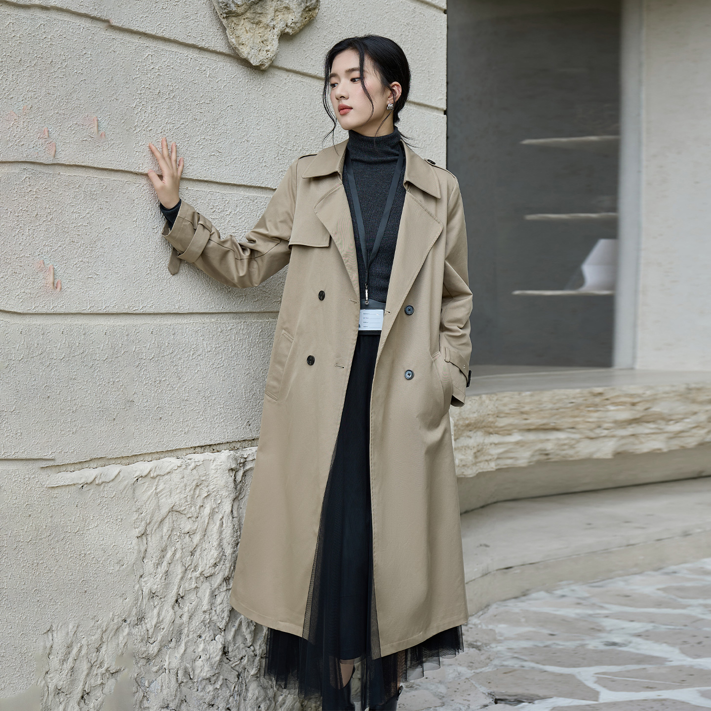 奢姿大码女装2025秋季复古卡其色风衣胖妹妹气质收腰中长款外套