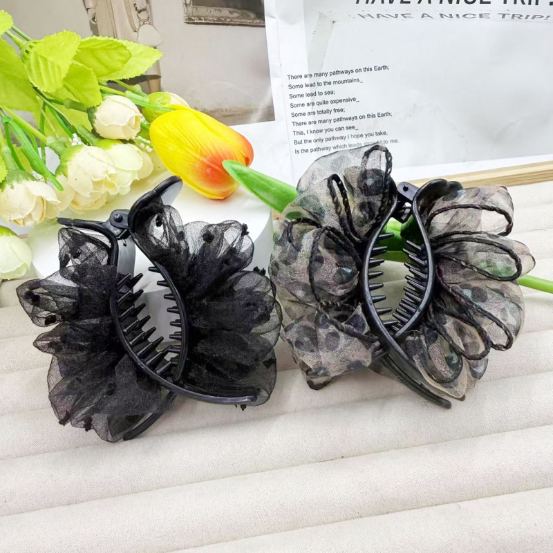 诗泊雅 新款褶皱款气质时尚网纱款简约优雅丸子抓夹