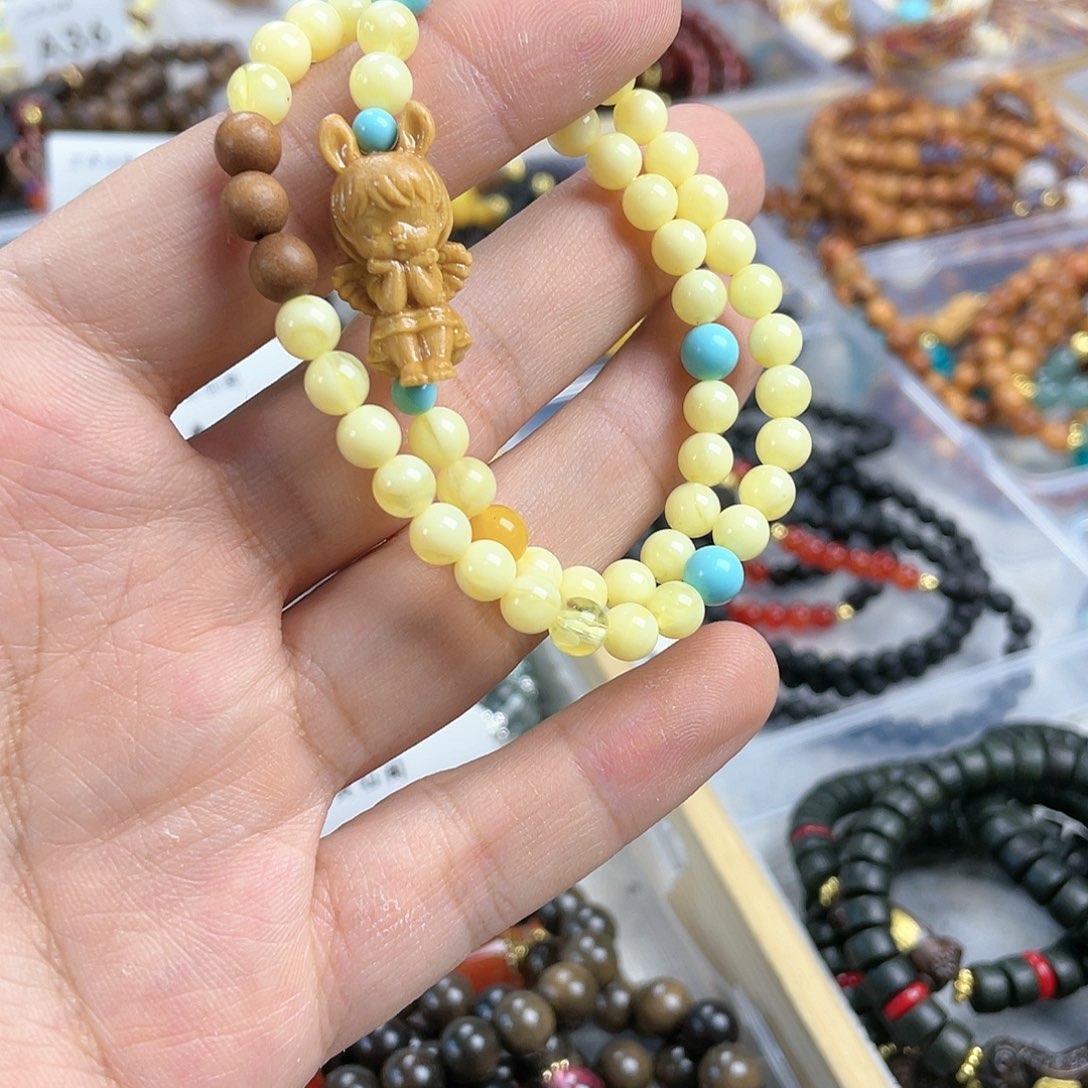 檀香木手串银S925镀金镶嵌