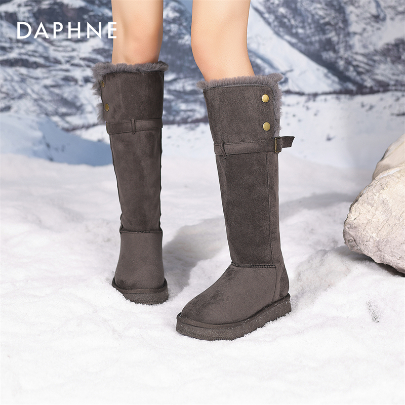 达芙妮长筒雪地靴女2025冬季新款加绒高筒靴子保暖防滑东北大棉鞋