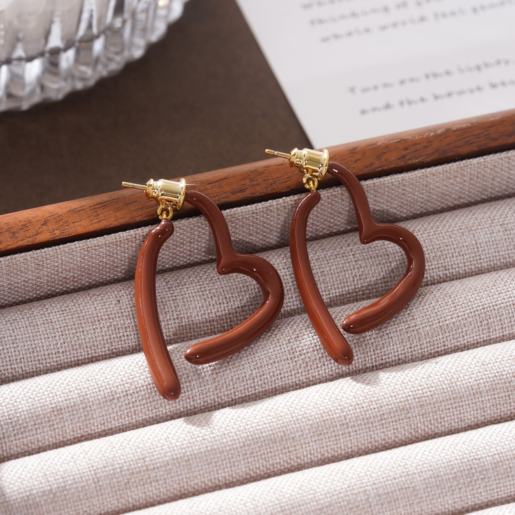 铜合金耳饰 日韩拼色耳钉皮质国风复古配饰可调节可爱N3509