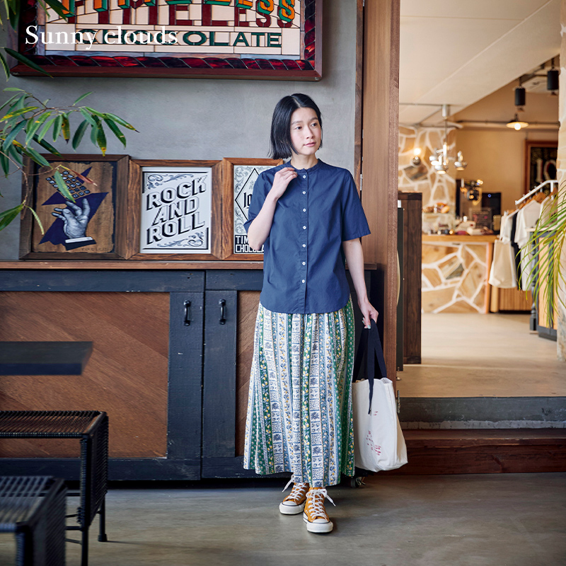 SUNNY CLOUDS/桑妮库拉女式棉五分袖蕾丝领衬衫藏青LLH672