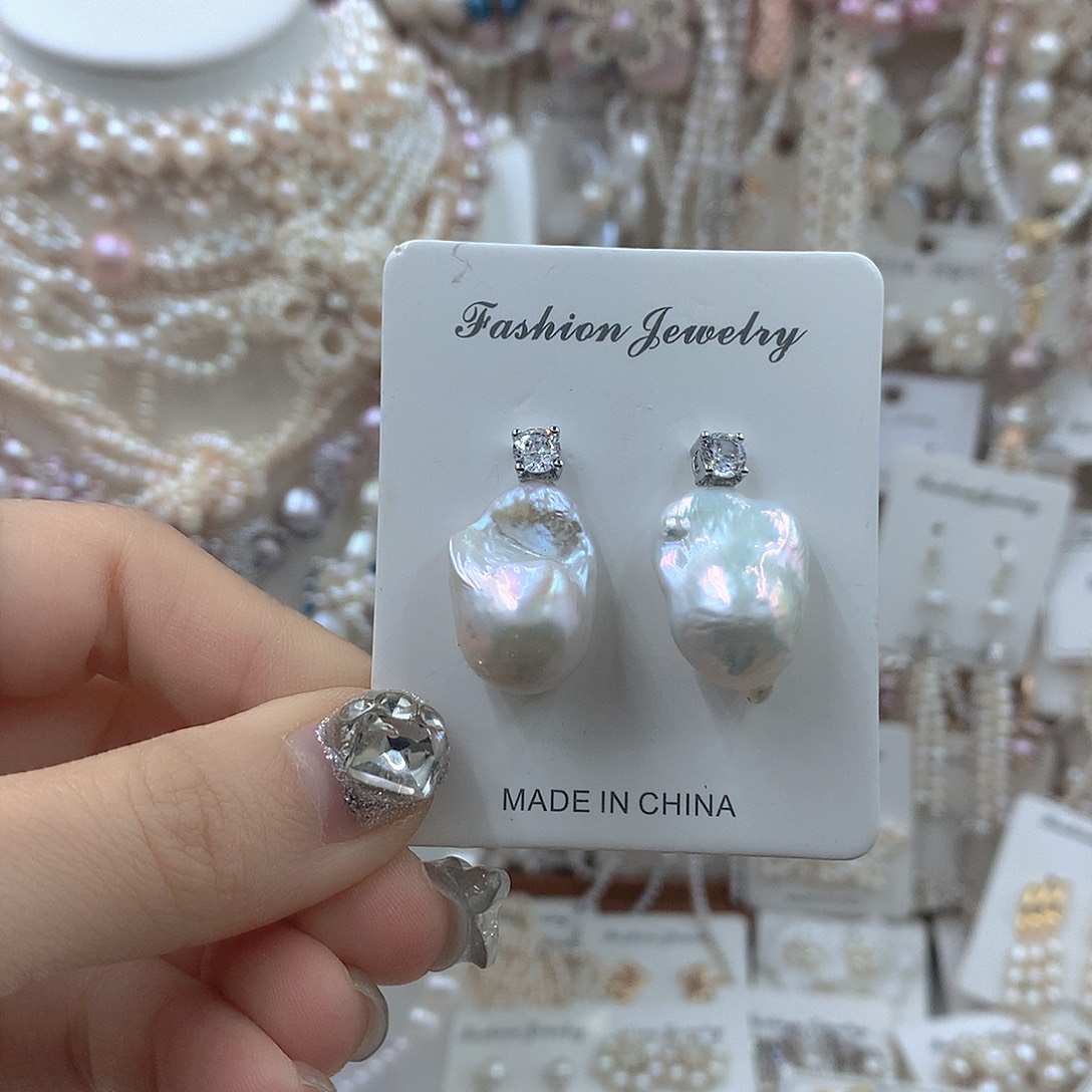 耳饰银S925镶嵌淡水珍珠