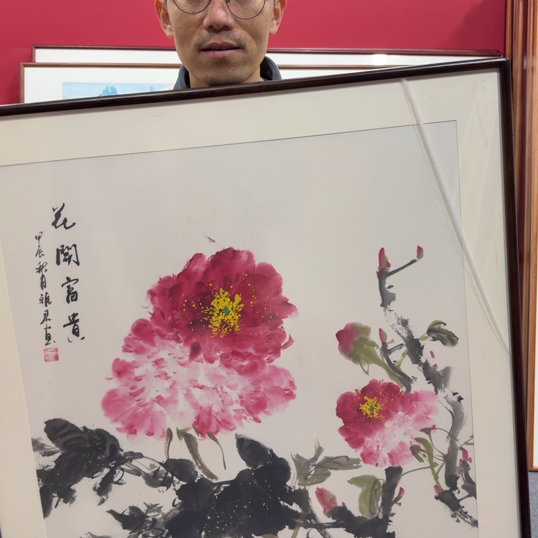 国画带框绘画80/80尺寸