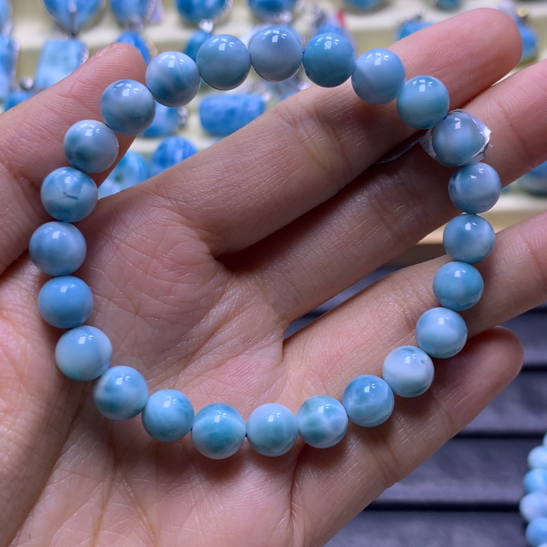 针钠钙石（海纹石）未镶嵌手串8+手串色差略异