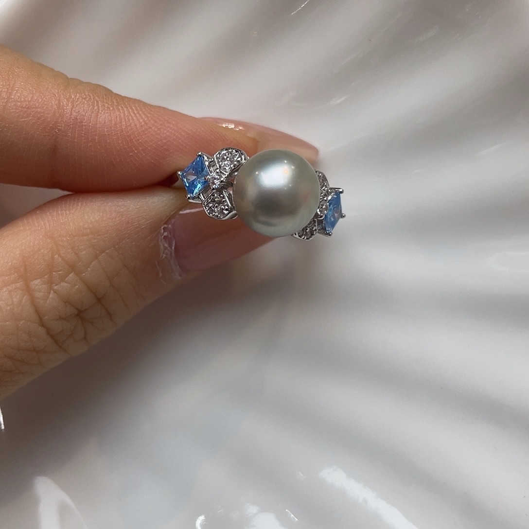 戒指银S925镶嵌海水珍珠