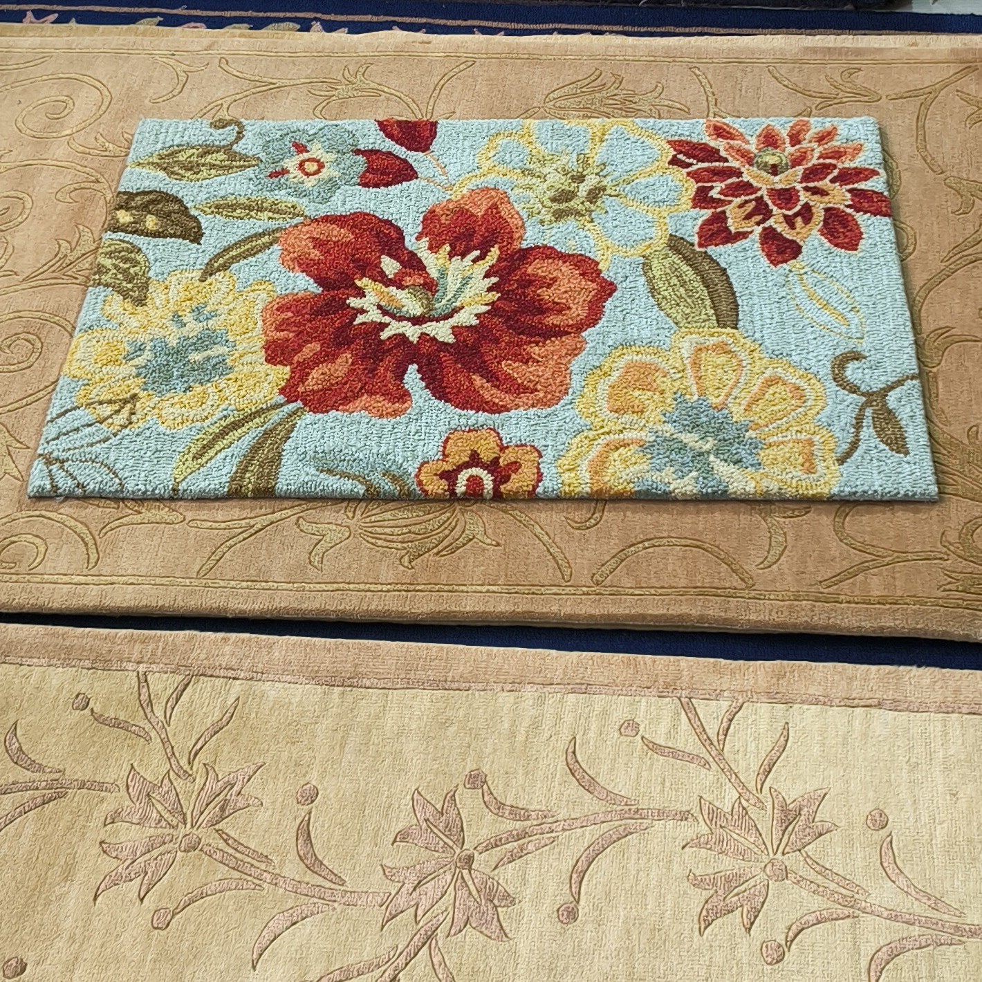 莲花轻奢欧式90×60cm手工枪刺地毯客厅卧室地垫家用茶几垫地毯