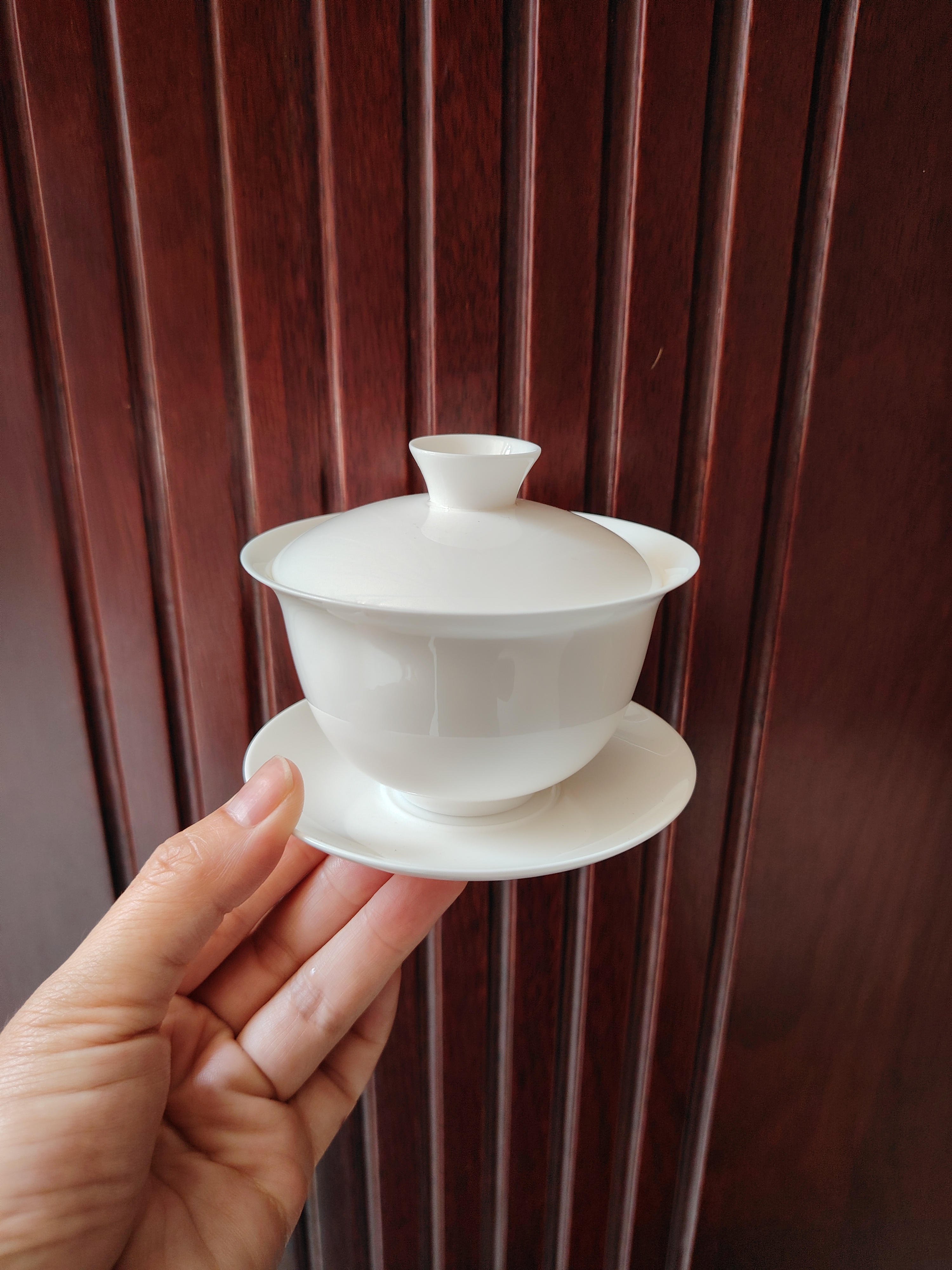 潮州骨瓷纯白超薄胎功夫茶具大号元宝盖碗盖下--150CC泡普洱岩茶